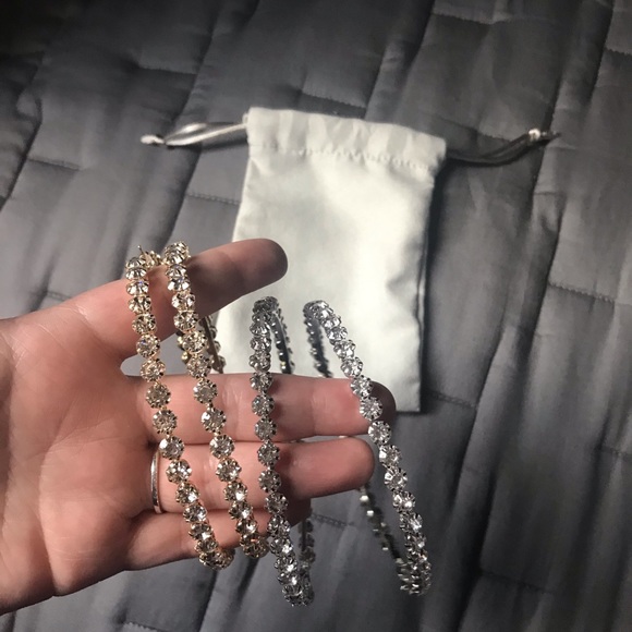 Large Gold Crystal Diamond Hoops - Picture 3 of 4